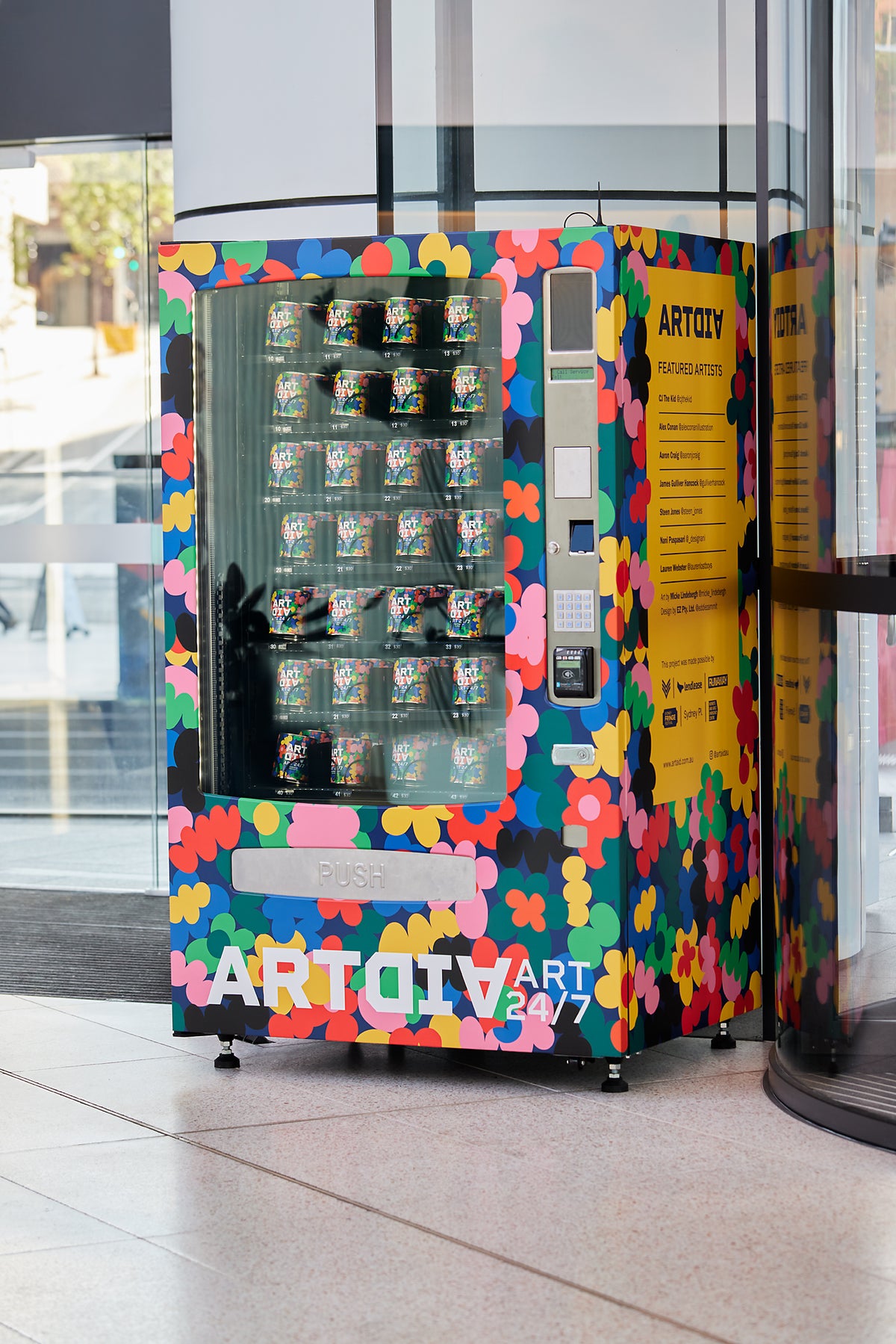 Art vending machine dispensing secret art objects at Sydney Place, with profits to WAGEC | ART AID